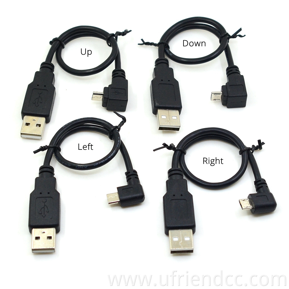 Custom 90 Degree Left Right Up Down Angle Micro USB Data Charging Cable